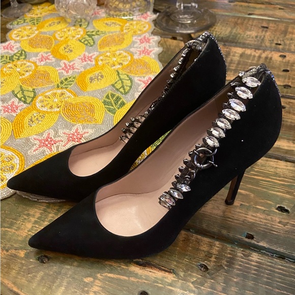 SJP By Sara Jessica Parker Lucid Suede Crystal Ankle Strap Heels - Picture 6 of 13